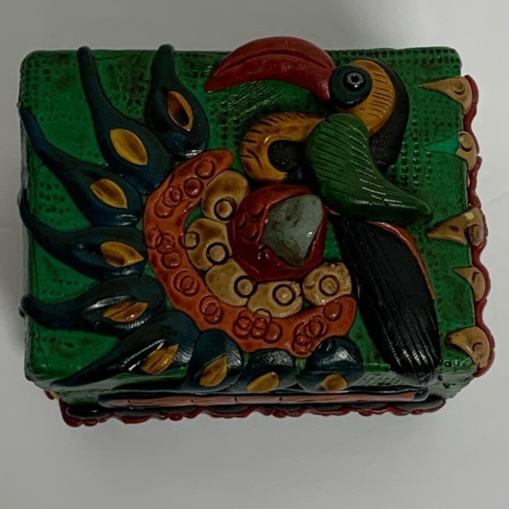 Belize Trinket Box | 3.5" X 3" | Toucan Floral Art Deco Box
